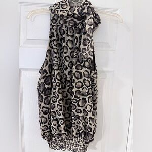 White House Black Market Leopard Print Blouse - Black and Cream